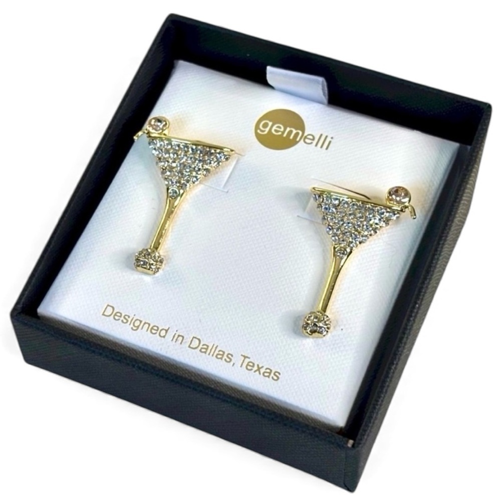 GEMELLI Two Tone Martini Earrings With Sparkling Pave’ Crystals - Picture 3 of 7